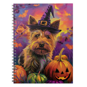 Spooky Australian Terrier Halloween Witch Pumpkin Notebook
