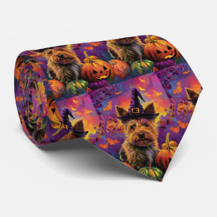 Spooky Australian Terrier Halloween Witch Pumpkin Tie
