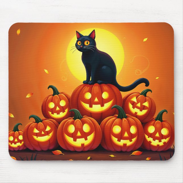 Spooky autumn night with glowing pumpkins mouse mat (Front)
