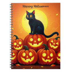 Spooky autumn night with glowing pumpkins notebook
