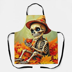 Spooky Autumn Skeleton's Coffee Break Design Apron