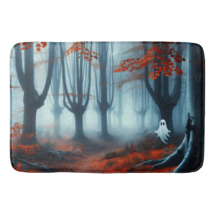 Spooky Autumn woods with a ghost Bath Mat