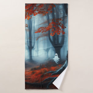 Spooky Autumn woods with a ghost Bath Towel