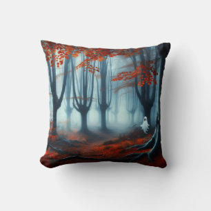 Spooky Autumn woods with a ghost Cushion