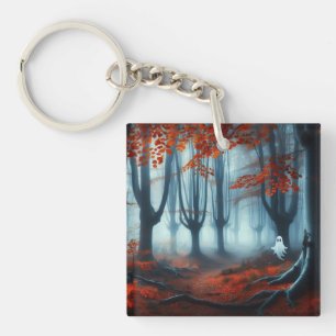 Spooky Autumn woods with a ghost Key Ring