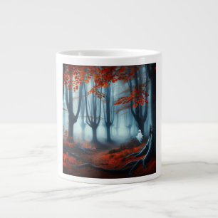 Spooky Autumn woods with a ghost Large Coffee Mug