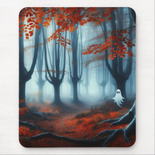 Spooky Autumn woods with a ghost Mouse Mat