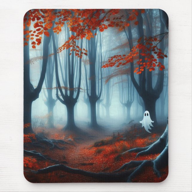 Spooky Autumn woods with a ghost Mouse Mat (Front)