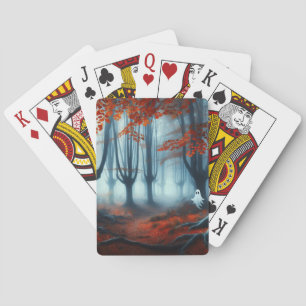Spooky Autumn woods with a ghost Playing Cards