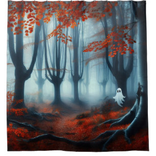 Spooky Autumn woods with a ghost Shower Curtain