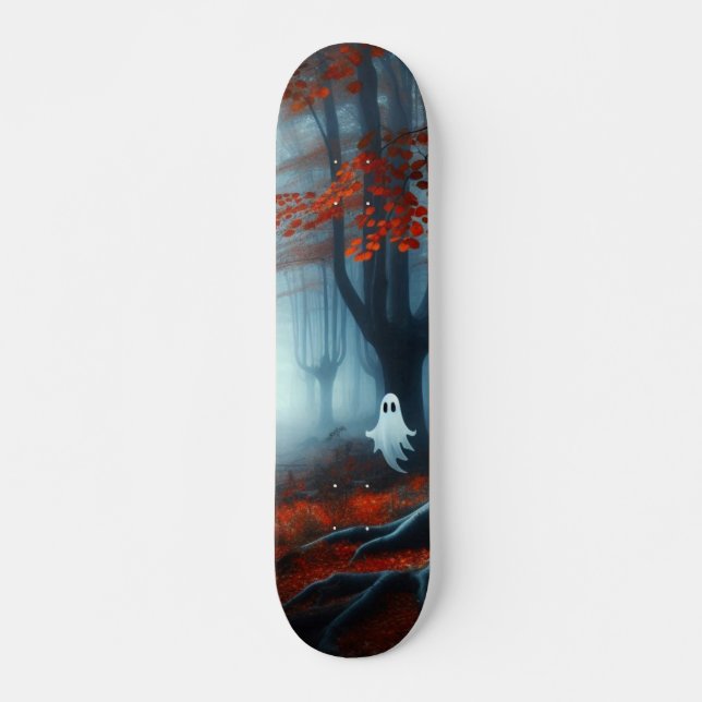 Spooky Autumn woods with a ghost Skateboard (Front)