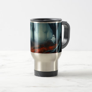 Spooky Autumn woods with a ghost Travel Mug