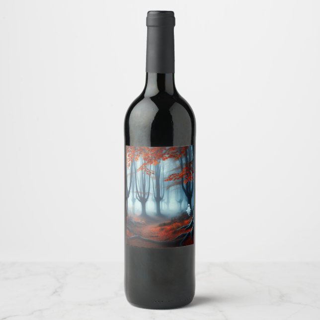 Spooky Autumn woods with a ghost Wine Label (Front)