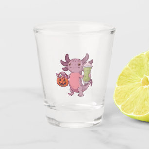 Spooky Axolotl Holding Matcha and Treat Halloween Shot Glass