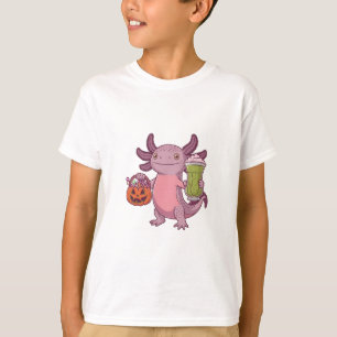 Spooky Axolotl Holding Matcha and Treat Halloween T-Shirt
