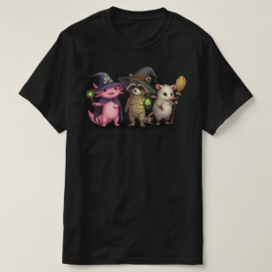 Spooky Axolotl Raccoon   Halloween Bites Scary  T-Shirt