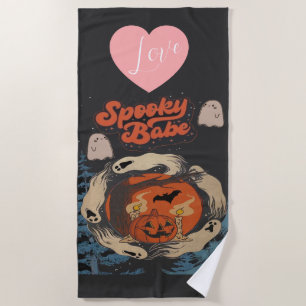 Spooky Babe Cute Halloween Ghost Quote Beach Towel