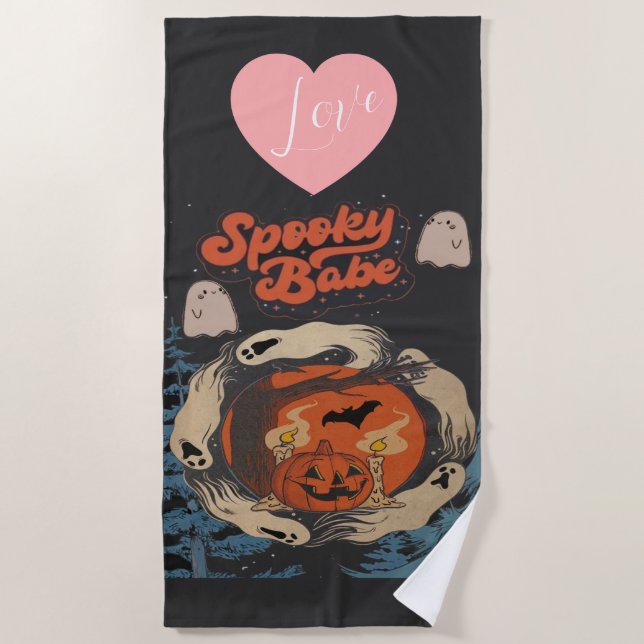 Spooky Babe Cute Halloween Ghost Quote Beach Towel (Front)