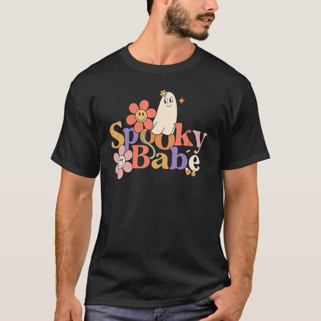 Spooky Babe Hippie Halloween Groovy Vibes Ghost Co T-Shirt (Front)