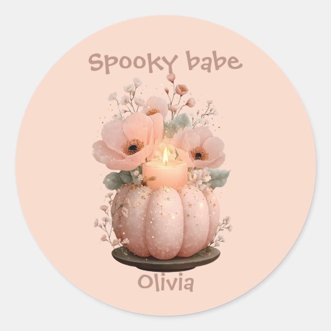 Spooky Babe Pumpkin for Girls Classic Round Sticker (Front)