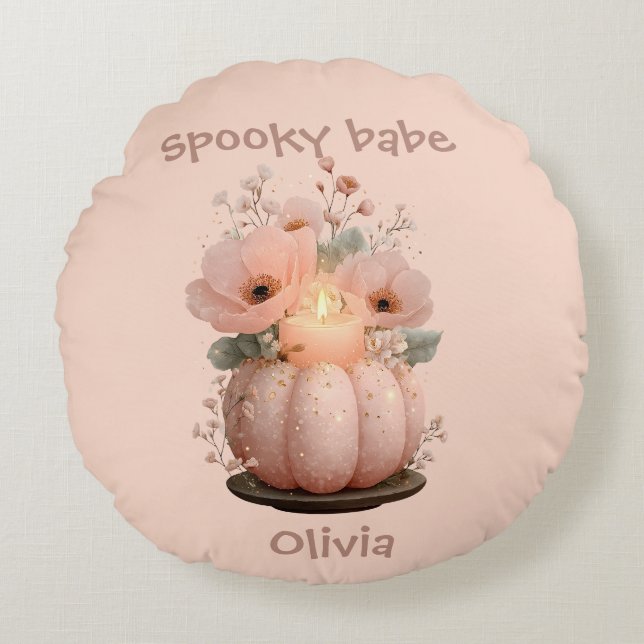 Spooky Babe Pumpkin for Girls Round Cushion (Front)