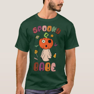 Spooky Babe Pumpkin Halloween Groovy Vibes Ghost C T-Shirt