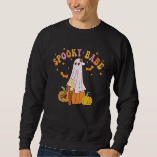 Spooky Babe Retro Groovy Cute Ghost Flower Hallowe Sweatshirt