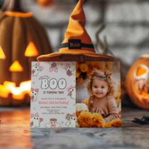 Spooky Babe Retro Halloween Second Birthday Photo Invitation