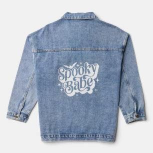 Spooky Babe With Bat Pumpkin Spooky Season Hallowe Denim Jacket