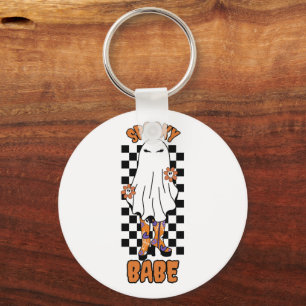 "Spooky Babe" Woman Halloween Ghost Orange Key Ring
