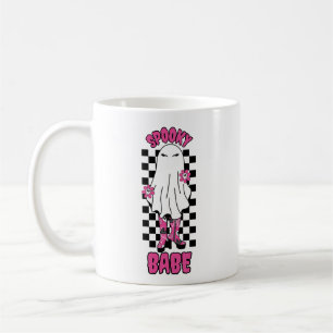 "Spooky Babe" Woman Halloween Ghost – Retro Pink Coffee Mug
