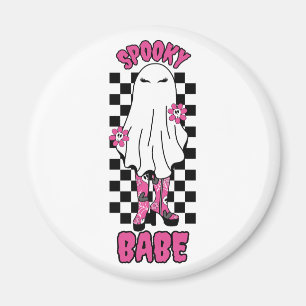 "Spooky Babe" Woman Halloween Ghost – Retro Pink Magnet
