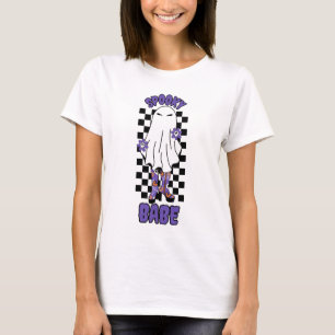 "Spooky Babe" Woman Halloween Ghost Retro Purple T-Shirt