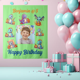 Spooky Baby Dino Kids Birthday Party Backdrop Tapestry