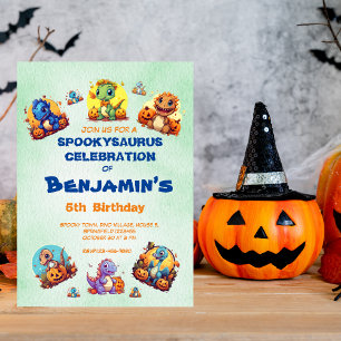 Spooky Baby Dinosaur Theme Kids Birthday Halloween Invitation
