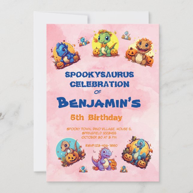 Spooky Baby Dinosaur Theme Kids Birthday Halloween Invitation (Front)