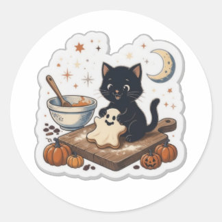 Spooky Bakes Cat Sticker, Halloween Bakery Vinyl Classic Round Sticker