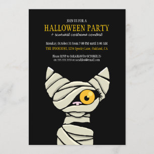 Spooky Bandaged Mummy Cat Halloween Party Invitation