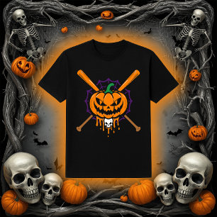 Spooky Baseball Jack-O'-Lantern Crossed Bats T-Shirt