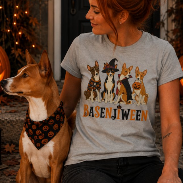 Spooky Basenjis Halloween Design Basenjiween Tri-Blend Shirt (Creator Uploaded)