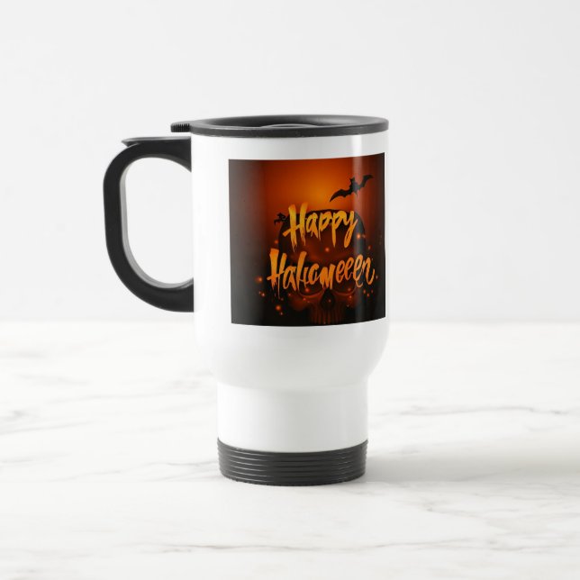 Spooky Bat Halloween Greeting Design Travel Mug (Left)