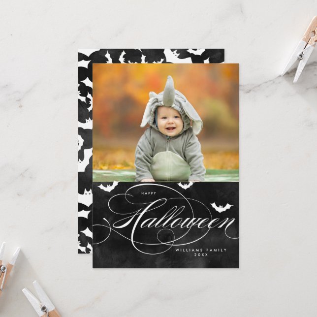 Spooky Bat Halloween Photo Cards (Front/Back In Situ)