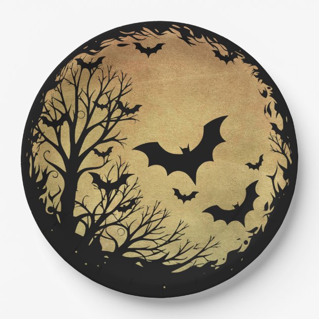 Spooky Bat Moon Paper Plate (Front)
