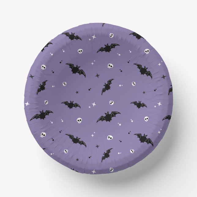 Spooky Bat & Skulls Pattern Halloween Paper Plate (Front)