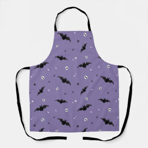 Spooky Bat & Skulls Purple Halloween Apron
