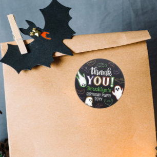 Spooky Bats & Ghosts Halloween Party Thank You Classic Round Sticker