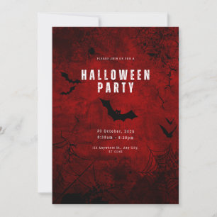 Spooky Bats Gothic Red Halloween Party Invitation