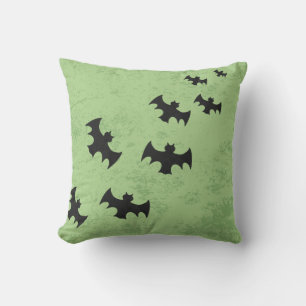 Spooky Bats Green Halloween Throw Pillow