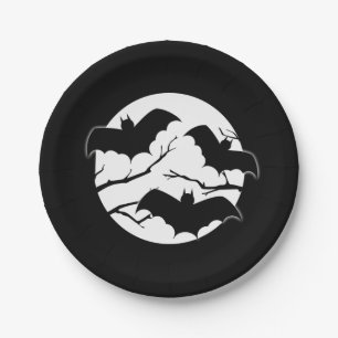 Spooky Bats In Moon Halloween Party Plates