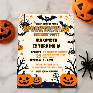 Spooky Bats & Jack-o'-Lanterns Halloween Birthday Invitation